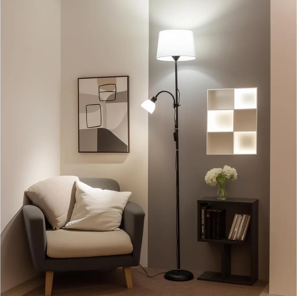 Brilagi - Lampada da terra CERIA 1xE27/100W/230V + 1xE14/25W nero/bianco