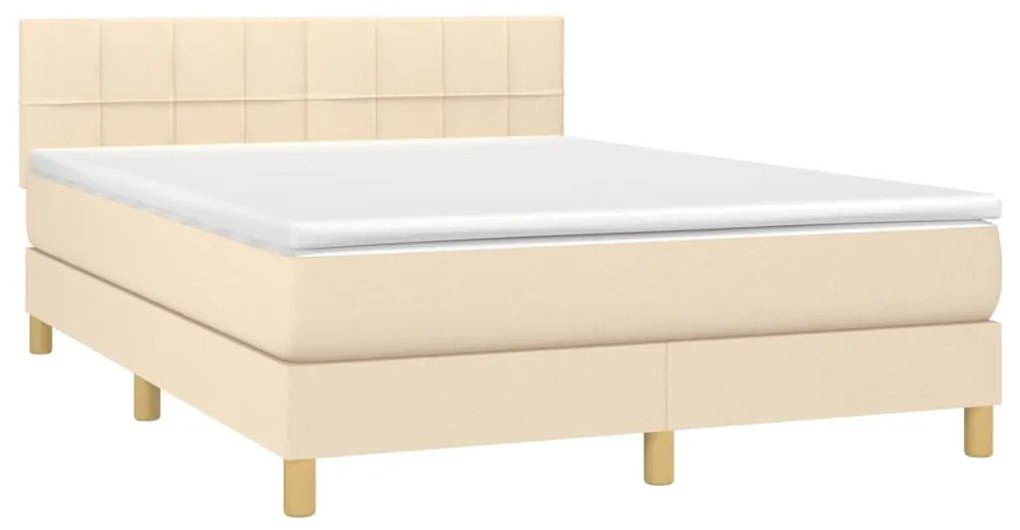 Letto a molle con materasso e led crema 140x190 cm in tessuto