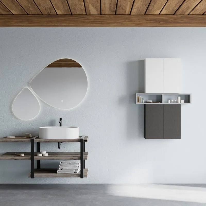Specchio con illuminazione integrata bagno asimmetrico SPECCHIERE L 48 x H 48 x P 2.9 cm grigio / argento