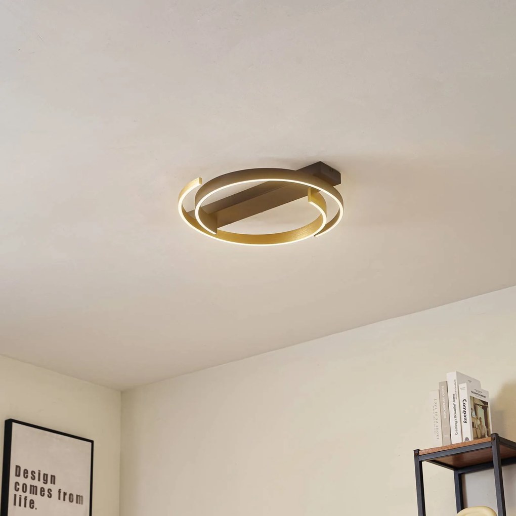 Lucande Plafoniera LED Natsuma, nero/oro, metallo, Ø 50 cm
