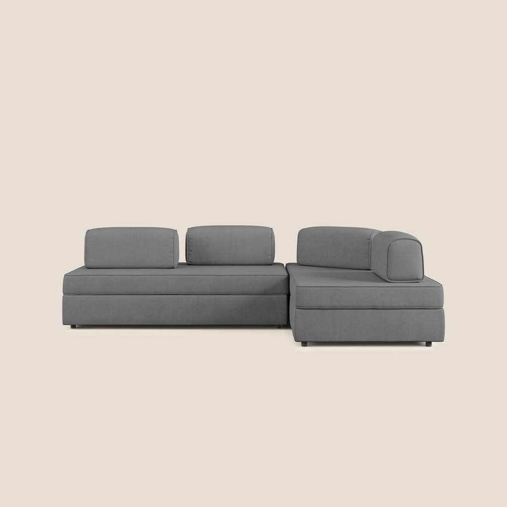 Liberty divano angolare con pouf estraibile e schienali movibili in tessuto morbido impermeabile T02
