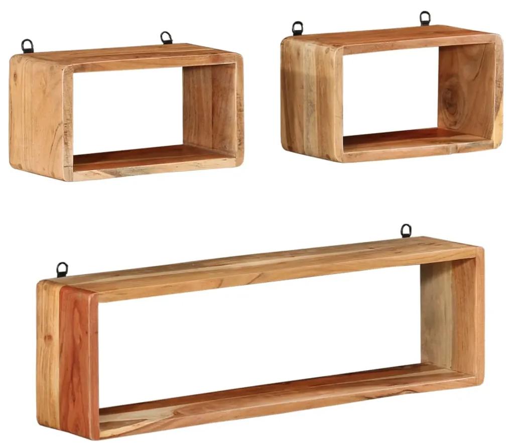 Set mensole cubiche da parete 3 pz in legno massello di acacia