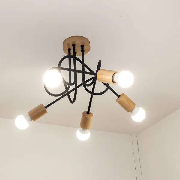 Lampadario a plafone OXFORD 5xE27/15W/230V, finitura pino/nero