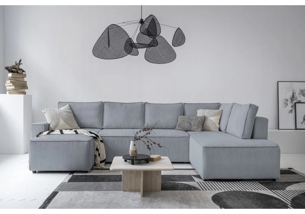 Divano letto angolare in velluto a coste grigio chiaro Brave Dave - Miuform