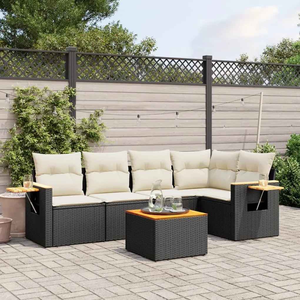 Set divano da giardino 6 pz con cuscini nero in polyrattan