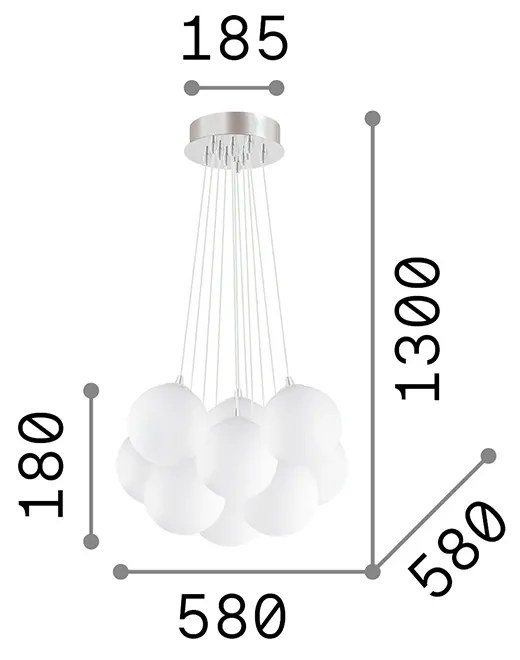 Sospensione Moderna Mapa Vetro Bianco 11 Luci E14