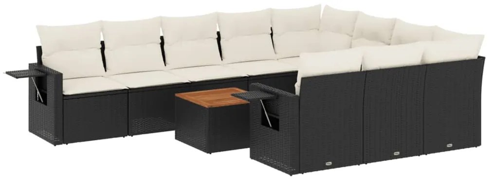 Set Divani da Giardino 11 pz con Cuscini in Polyrattan Nero