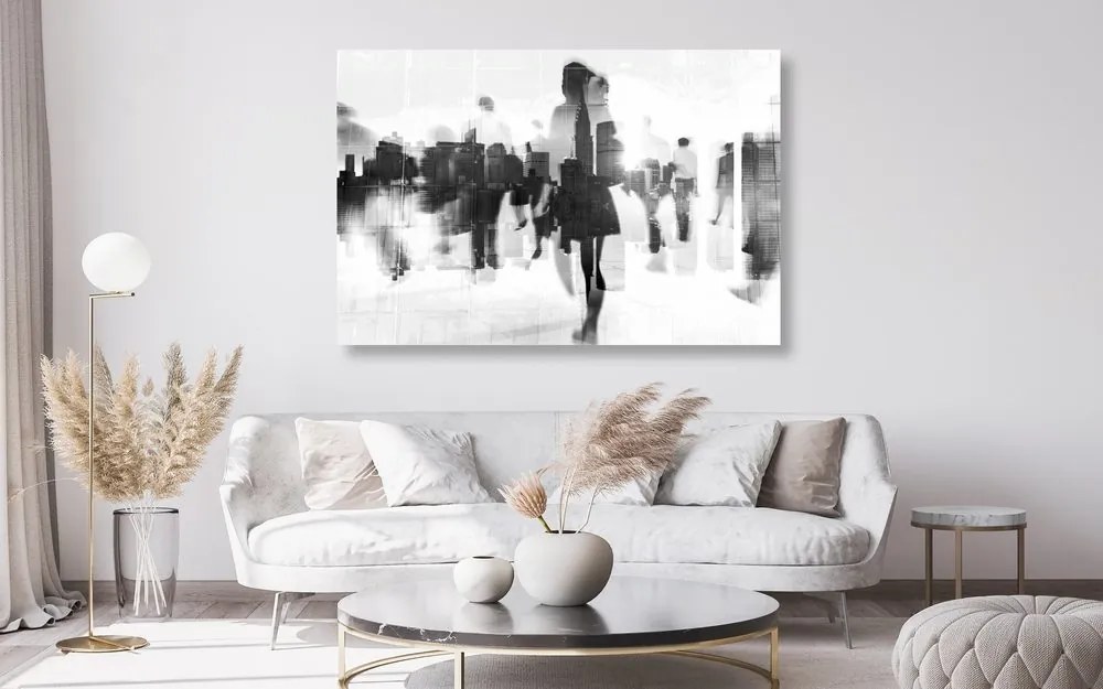 Quadro su tela – Silhouette di persone in metropoli in bianco e nero