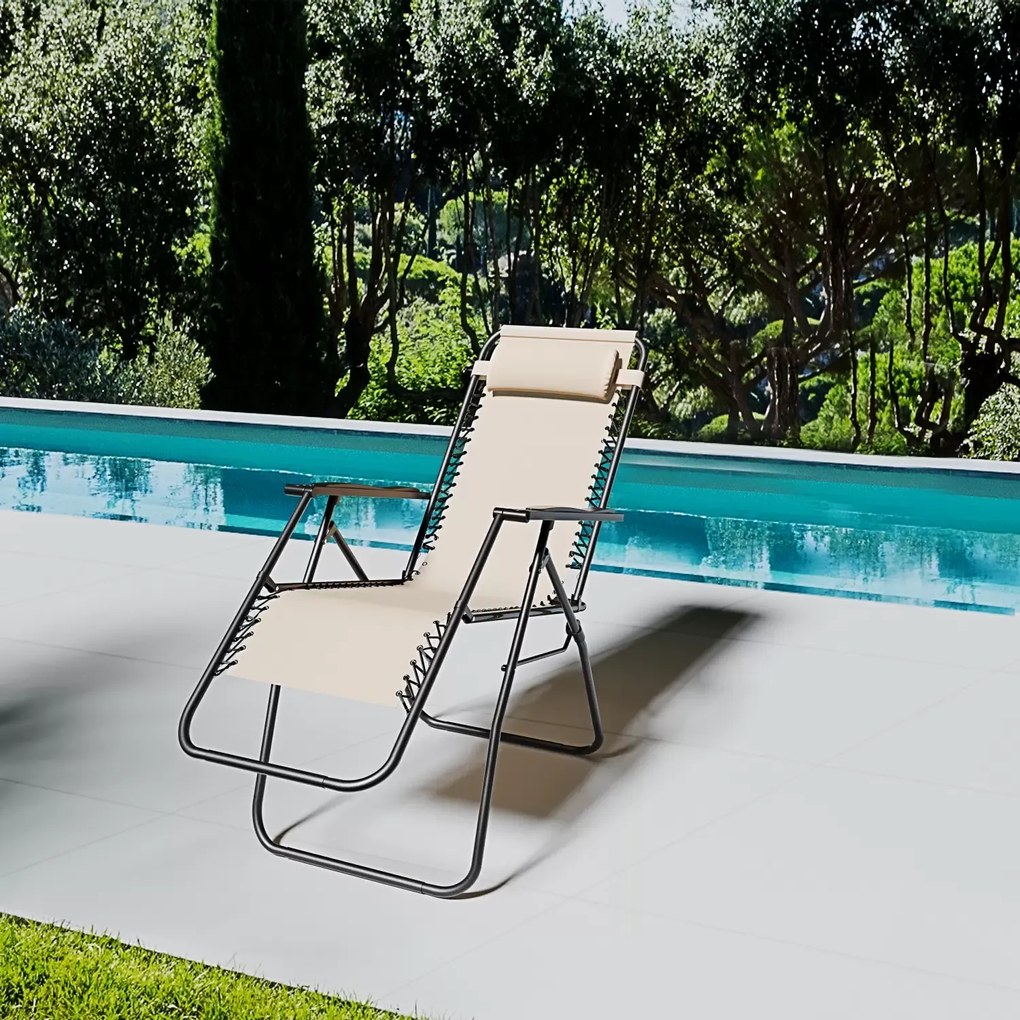 Sedia Sdraio A Gravità Zero Da Giardino Poggiatesta Regolabile Sedia Pieghevole Oscillante Ergonomica Traspirante Zero Gravity Da Esterno Piscina Mare Portata Massima 120 Kg (Beige)