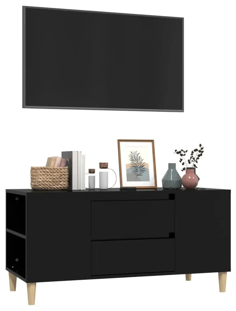 Mobile porta tv nero 102x44,5x50 cm in legno multistrato