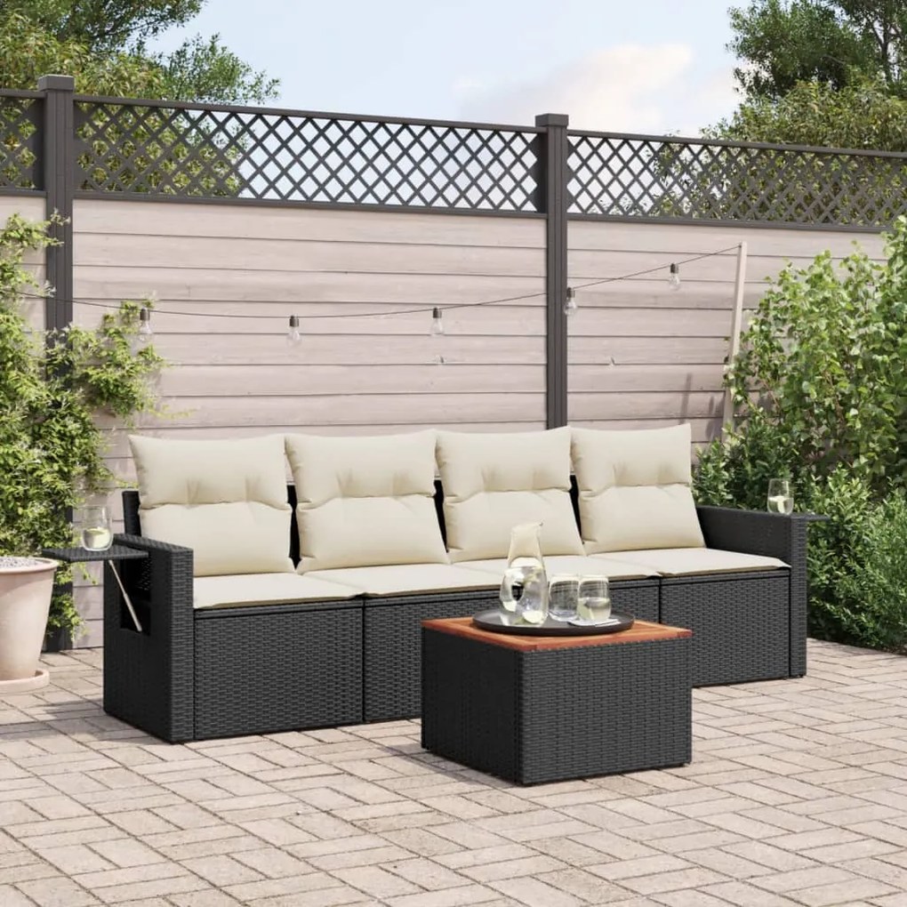 Set divani da giardino 5 pz con cuscini in polyrattan nero