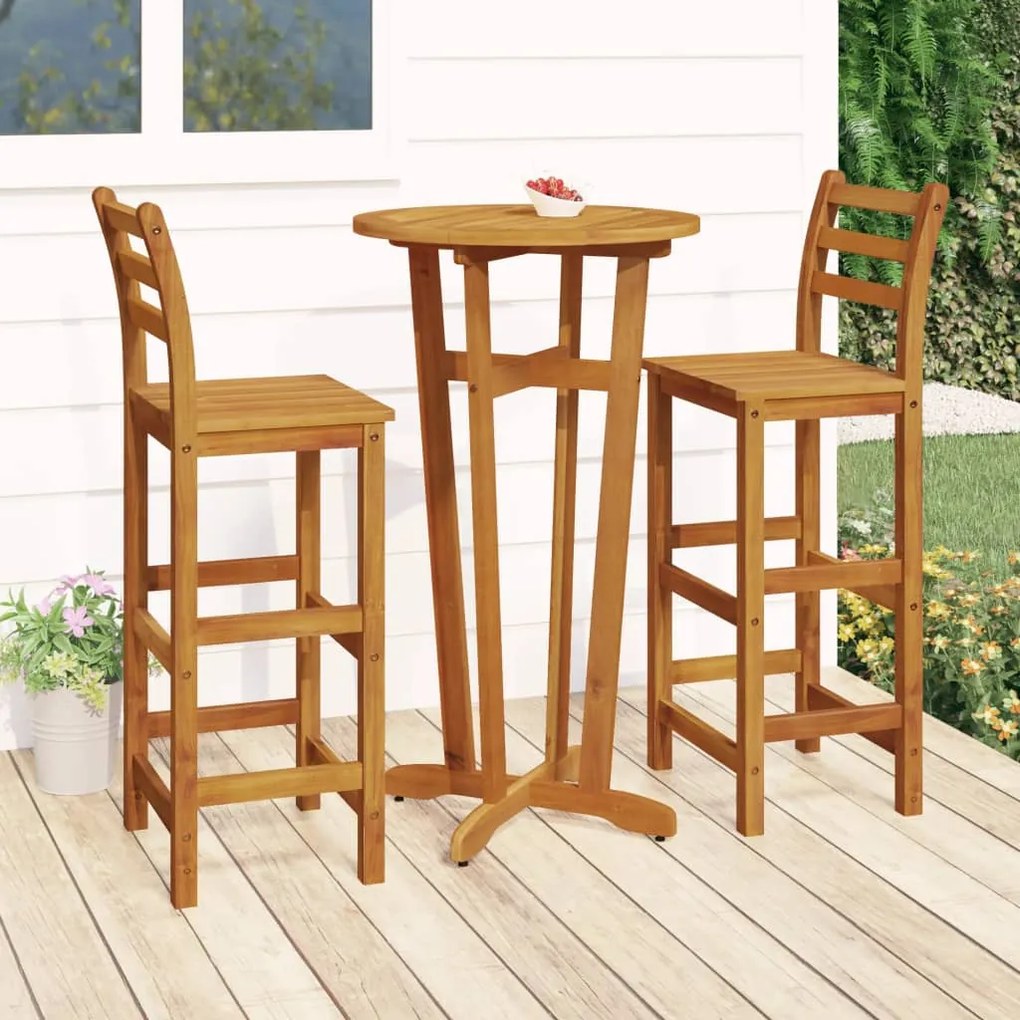 Set Da Bar Da Giardino 3 Pz İn Legno Massello Di Acacia /