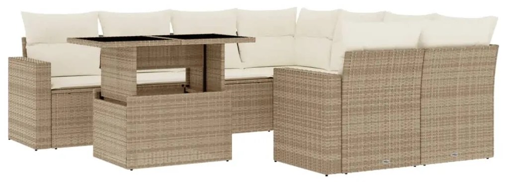 Set divano da giardino 9 pz con cuscini beige in polyrattan