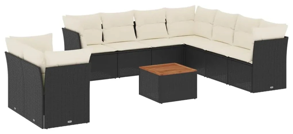Set divani da giardino 10pz con cuscini in polyrattan nero
