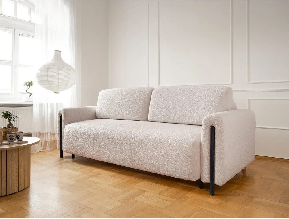 Divano beige/color crema allungabile/con contenitore e rivestimento in bouclé 244 cm Arcadova – ELTAP