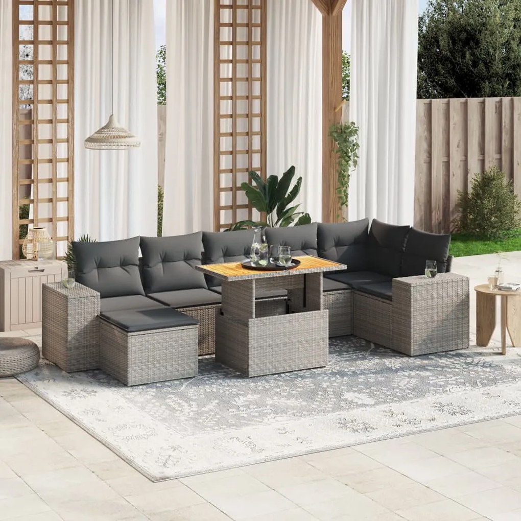 Set divano da giardino 8 pz con cuscini grigio in polyrattan