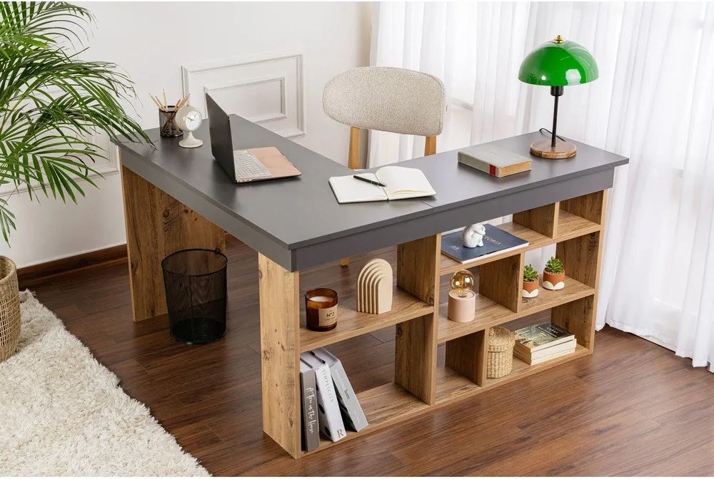 Scrivania angolare con effetto pino 120x130 cm Vesper – Kalune Design