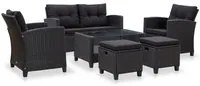 Set Divani da Giardino 6 pz con Cuscini in Polyrattan Nero 46151