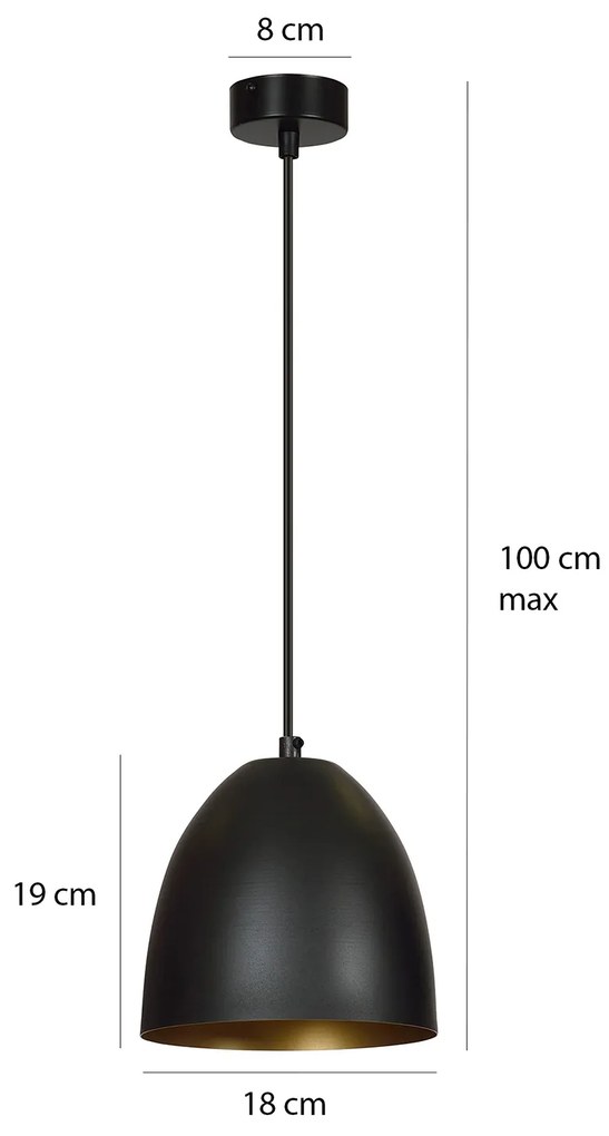 Sospensione 1 Luce Reartù In Acciaio Nero A Cupola Nero E Oro