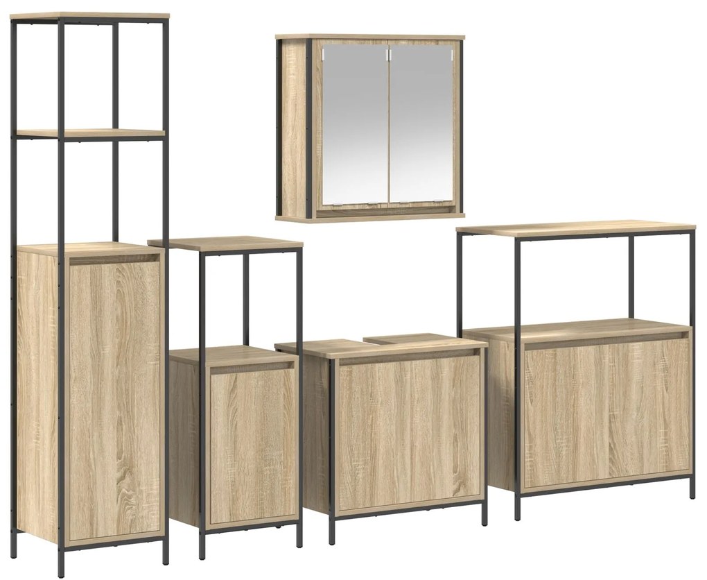 Set di mobili per bagno 5 pezzi in legno ingegnerizzato rovere sonoma