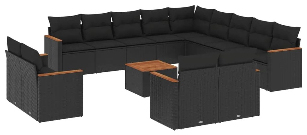 Set Divani da Giardino 14pz con Cuscini in Polyrattan Nero