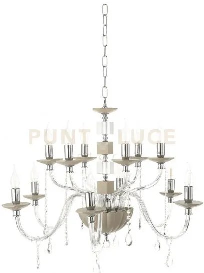 Lampadario livia 12 luci tortora- trasparente e cromo attacco e14 d...