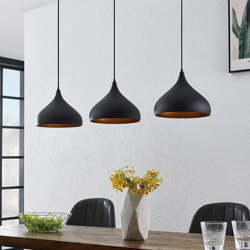 Lampada a sospensione Elamira Lindby, dimmerabile, Nero, Soggiorno / Sala da pranzo, Metallo, Moderno, Lampada a sospensione