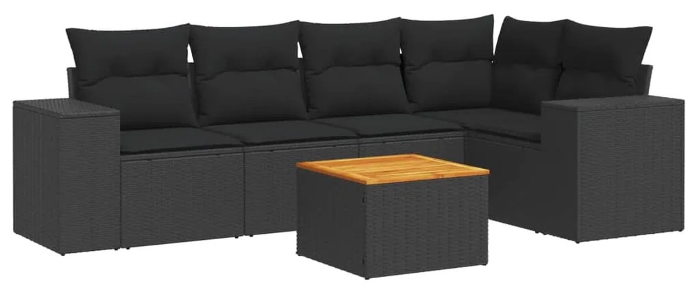 Set divano da giardino 6 pz con cuscini nero in polyrattan