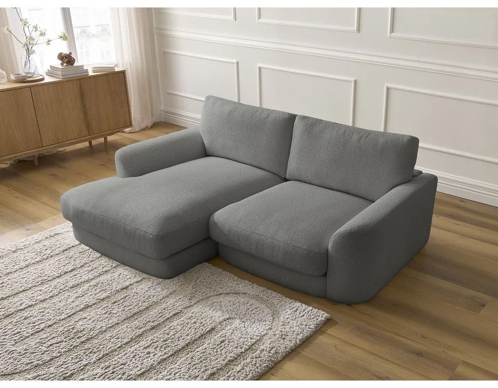 Divano angolare grigio scuro (con penisola a sinistra/con chaise lounge) con rivestimento in bouclé Leonore – Bobochic Paris