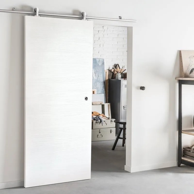 Porta scorrevole Milk in mdf bianco, L 92.5 x H 211.5 cm, con binario Ermes Reversibile