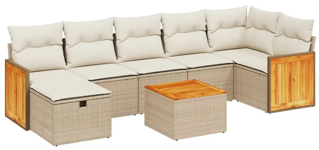 Set Divano da Giardino 8 pz con Cuscini Beige in Polyrattan