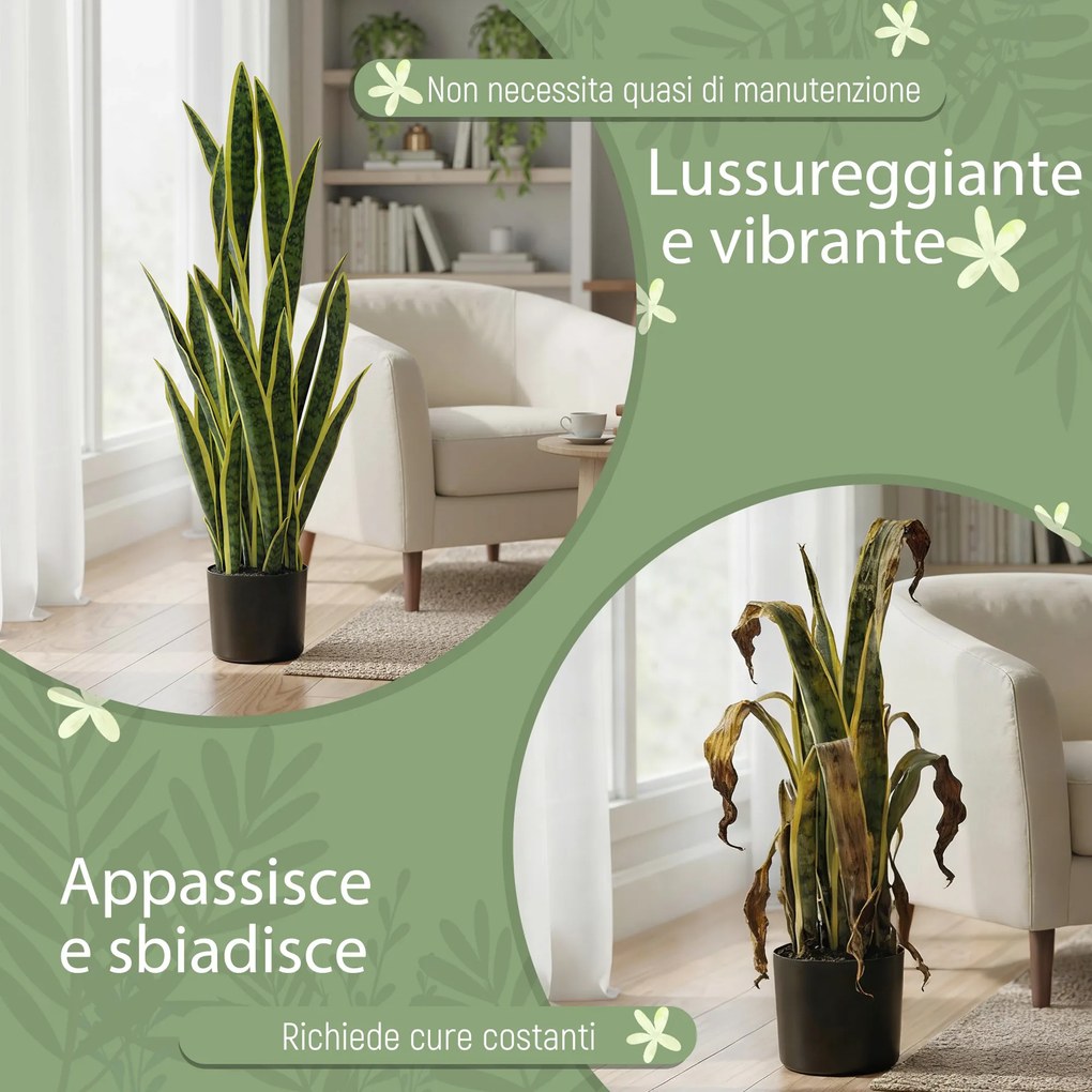 Sanseveria Artificiale in Vaso Ø20x90 cm da Esterno e Interno con 21 Foglie Modellabili...