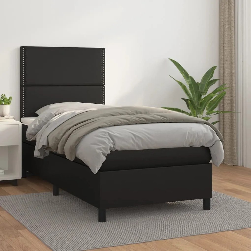 Giroletto A Molle Con Materasso Nero 90x190 Cm İn Similpelle /