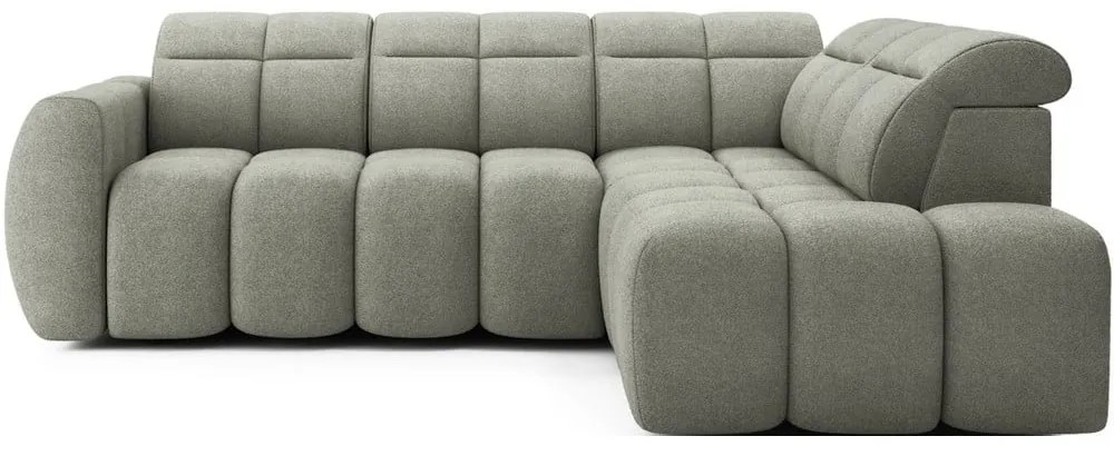 Divano angolare verde polveroso allungabile/con contenitore (con penisola a destra/a L) e rivestimento in bouclé Falconn – ELTAP