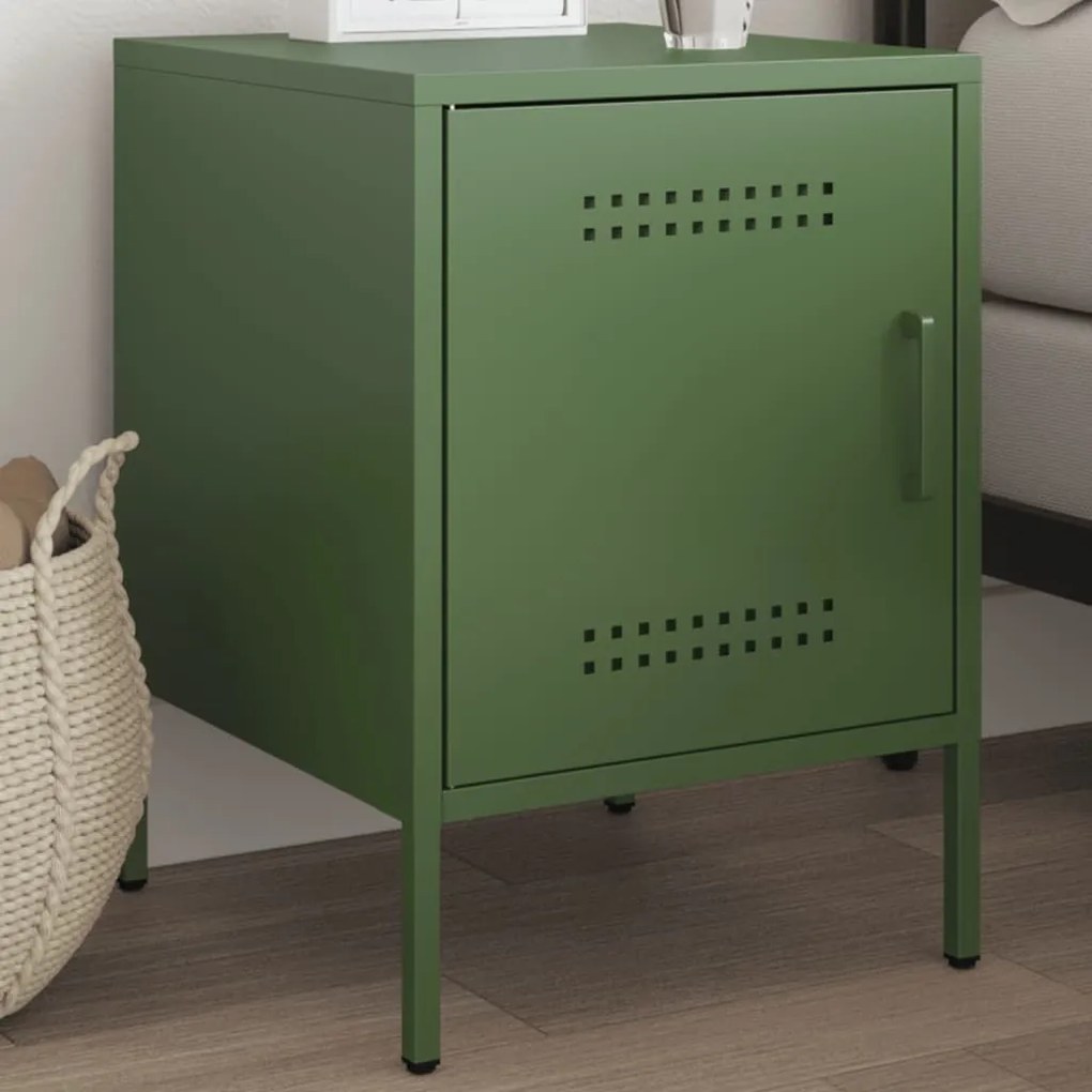 Comodino Verde Oliva 36x39x50,5 Cm İn Acciaio /