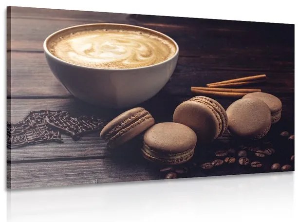 Quadro su tela – Caffè con macaron al cioccolato