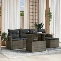 Set Divano da Giardino 6 pz con Cuscini Grigio in Polyrattan 3267870