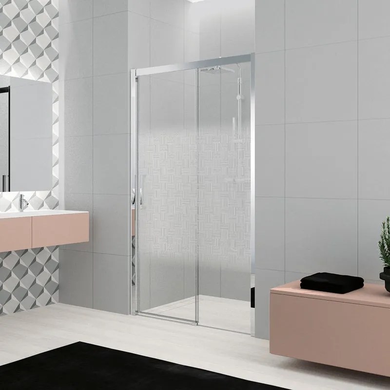 Porta doccia scorrevole Lead, L 116-122 cm x H 200 cm x SP 8 mm, profilo cromo, vetro smerigliato