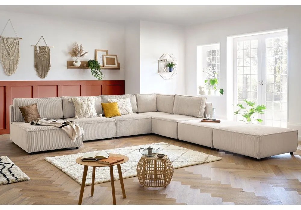 Divano a U angolare in velluto a coste variabile crema Nihad modular - Bobochic Paris