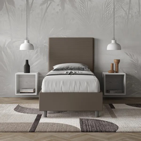 Letto contenitore imbottito 80x190 similpelle cappuccino Focus