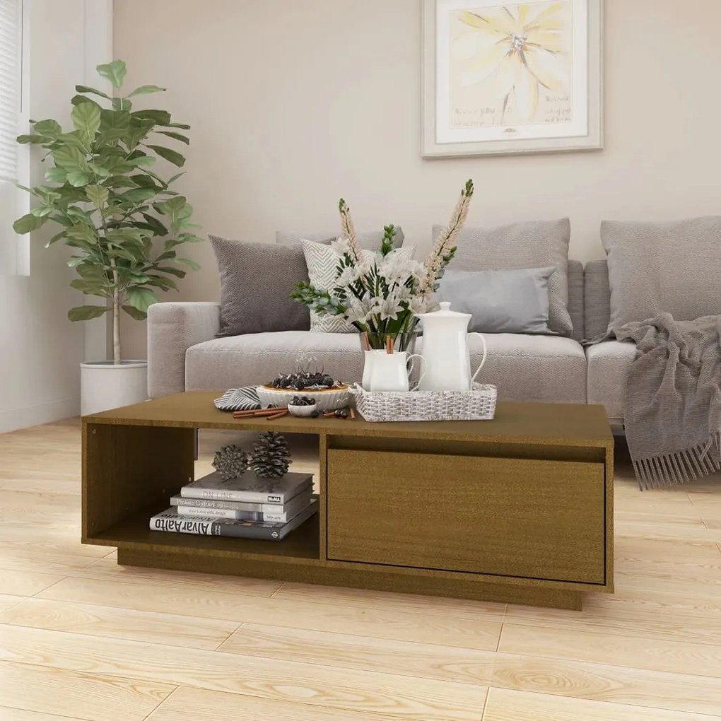 Tavolino Marrone Ambra 110x50x33,5 Cm İn Legno Massello Di Pino /