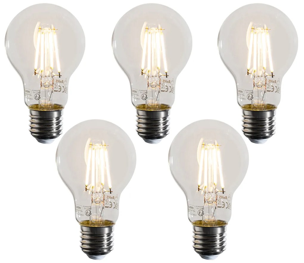Set di 5 Lampadine LED dimmerabili E27 A60 trasparenti 4W 470LM 2700K