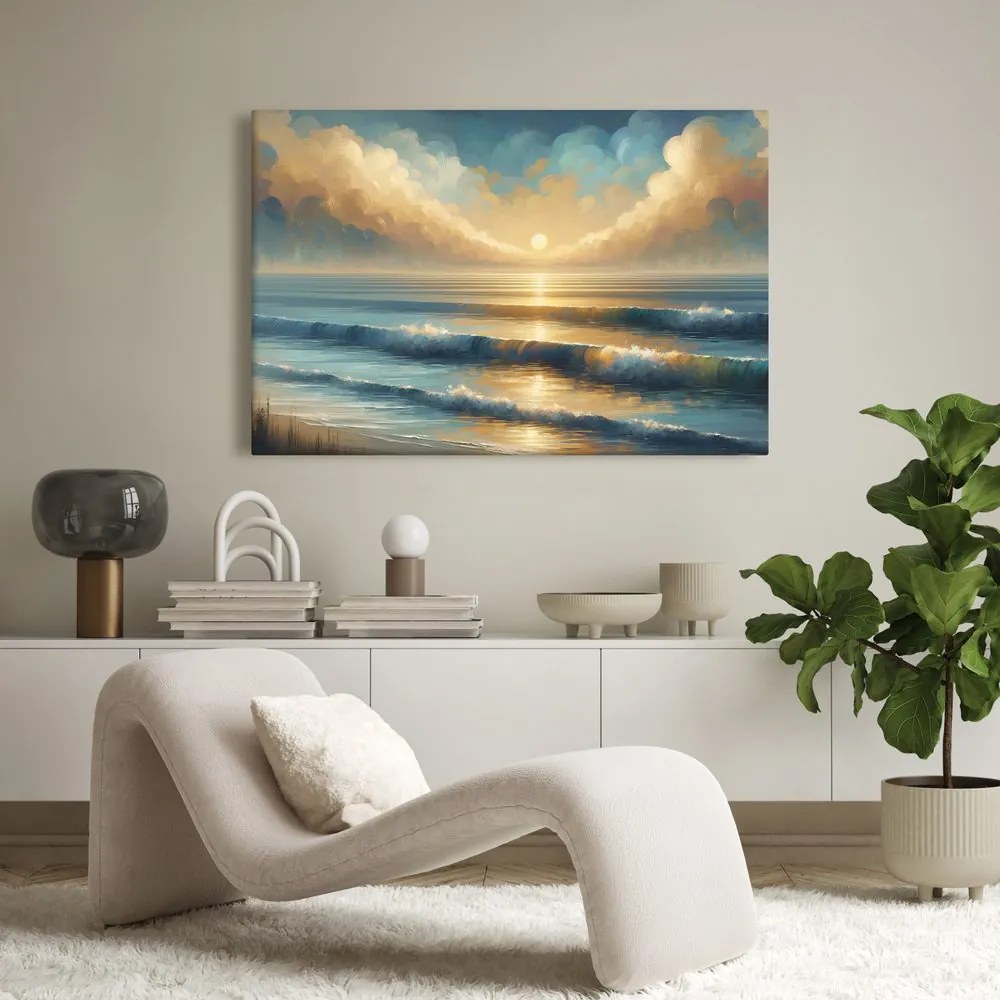 Quadro su tela – Alba dorata sul mare