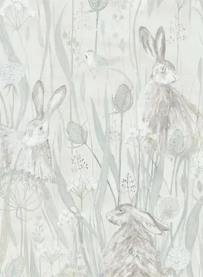 Hasen Tapete Dune Hares von Sanderson - Mist/ Pebble