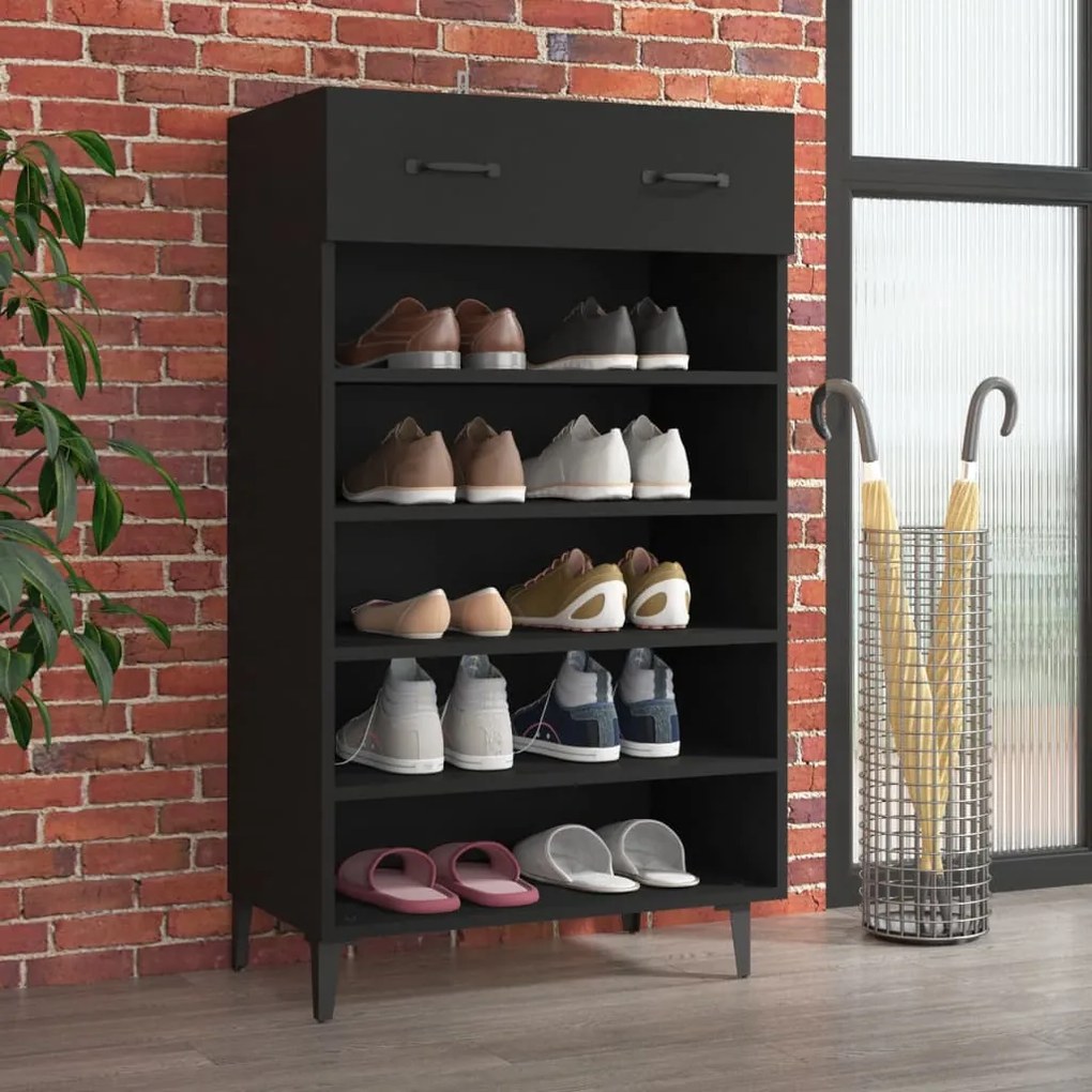 Scarpiera Nera 60x35x105 Cm İn Legno Multistrato /