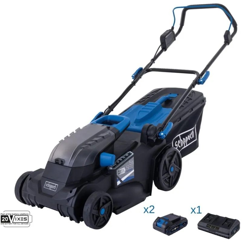 Scheppach - Rasaerba 38cm 2 batterie 2.0Ah + doppiocaricabatterie ixes bc-mp380-x