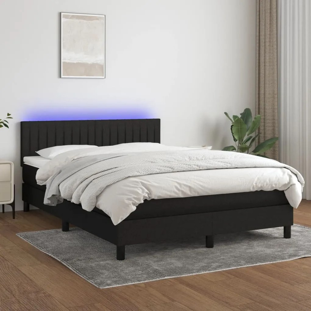 Letto A Molle Con Materasso E Led Nero 140x200 Cm İn Tessuto /