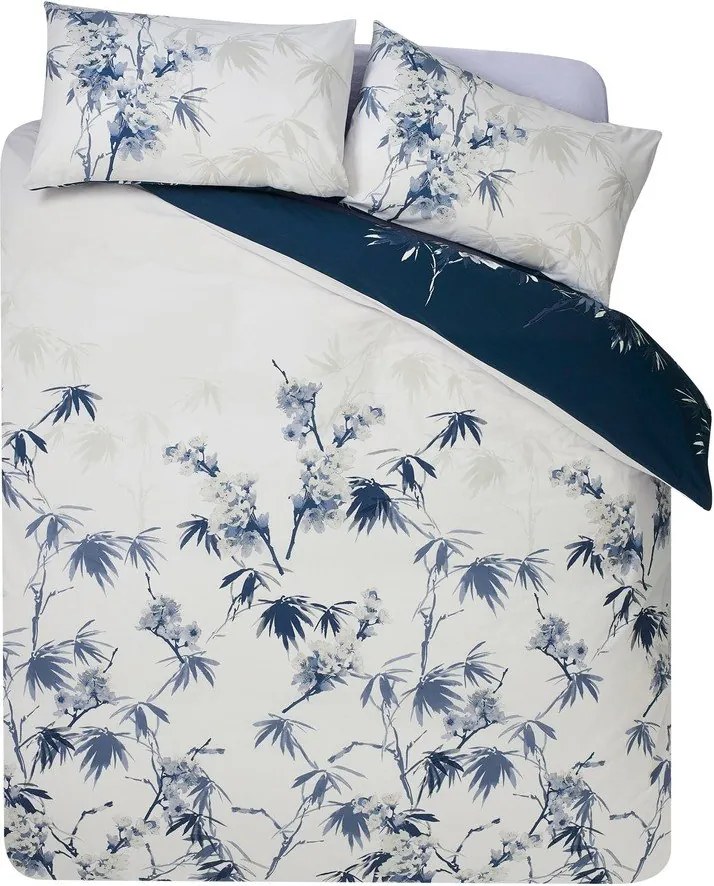 Set copripiumino e federa blu scuro/color crema per letto matrimoniale 3 pezzi 200x200 cm Kyoto Floral – Catherine Lansfield