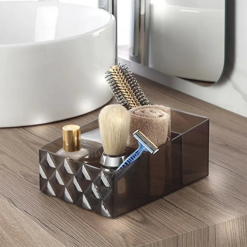 Organizer porta trucchi e cosmetici in plastica nero fumè con 4 scomparti