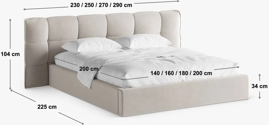 Letto matrimoniale imbottito greige con contenitore con rete inclusa 160x200 cm Eric – Micadoni